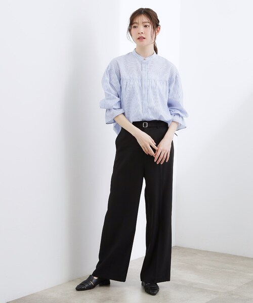 grove(グローブ)の「【イージーケア】麻混スタンドギャザーシャツ(シャツ/ブラウス・レディース・グリーン系/ブルー系7/ネイビー/ピンク系3/アイボリー・03/02/01/04/05)」の13枚目の写真