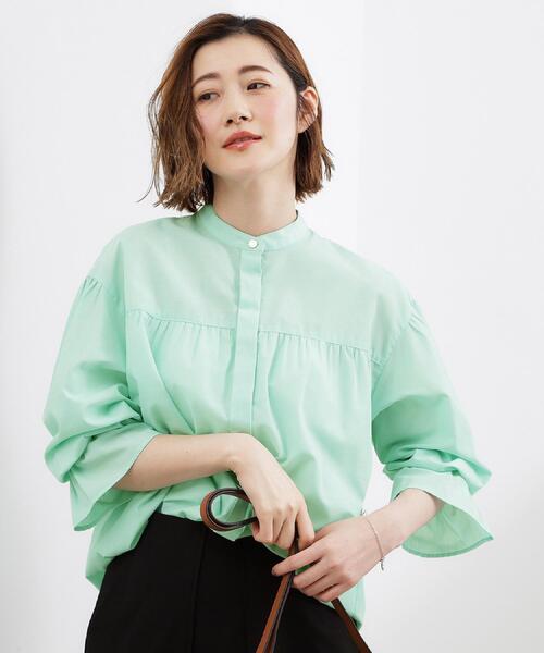 grove(グローブ)の「【イージーケア】麻混スタンドギャザーシャツ(シャツ/ブラウス・レディース・グリーン系/ブルー系7/ネイビー/ピンク系3/アイボリー・03/02/01/04/05)」の21枚目の写真