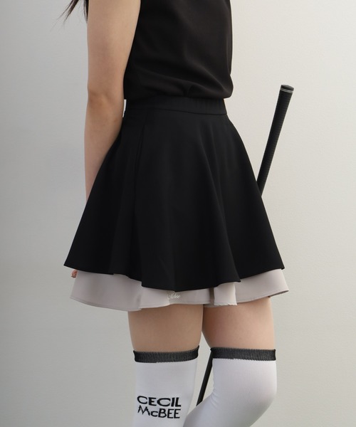 CECIL McBEE（セシルマクビー）の「Two-Tier Flare Skirt トゥー-ティア フレアスカート（スカート・レディース・ブラック/ピンク・M/S）」の7枚目の写真