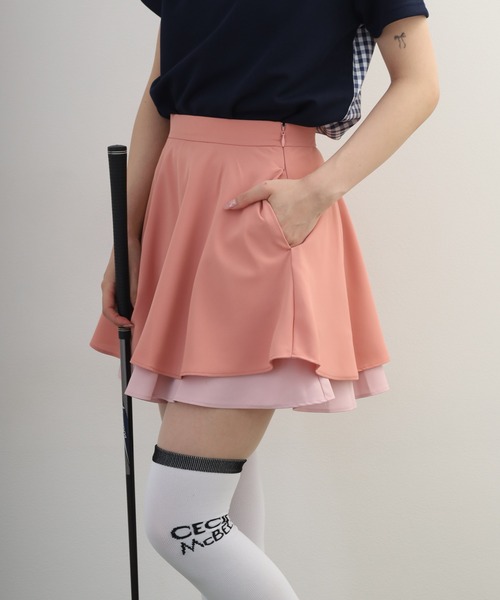 CECIL McBEE（セシルマクビー）の「Two-Tier Flare Skirt トゥー-ティア フレアスカート（スカート・レディース・ブラック/ピンク・M/S）」の11枚目の写真