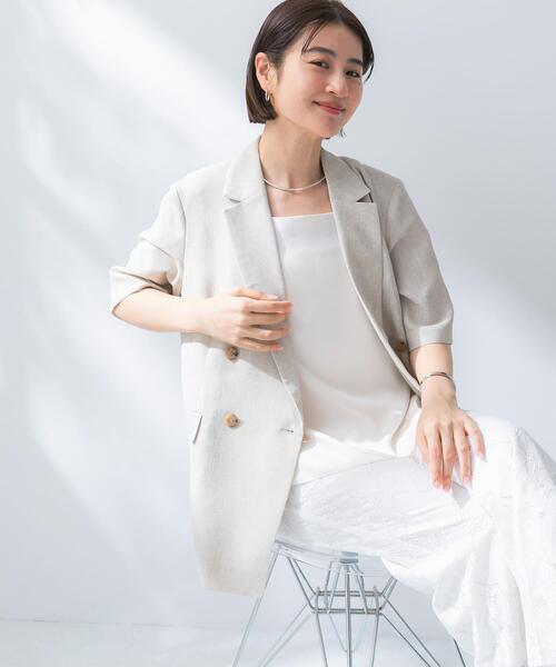 URBAN RESEARCH ROSSO WOMEN（アーバンリサーチ　ロッソ）の「防シワ リネンライクハーフスリーブジャケット（その他アウター・レディース・ライトベージュ/ブラック・36/38）」の3枚目の写真