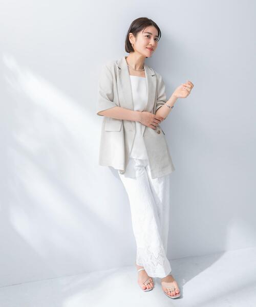 URBAN RESEARCH ROSSO WOMEN（アーバンリサーチ　ロッソ）の「防シワ リネンライクハーフスリーブジャケット（その他アウター・レディース・ライトベージュ/ブラック・36/38）」の4枚目の写真