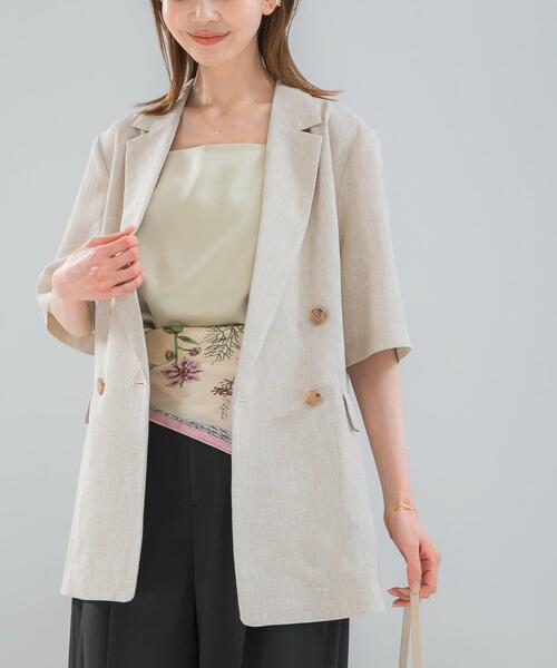 URBAN RESEARCH ROSSO WOMEN（アーバンリサーチ　ロッソ）の「防シワ リネンライクハーフスリーブジャケット（その他アウター・レディース・ライトベージュ/ブラック・36/38）」の5枚目の写真
