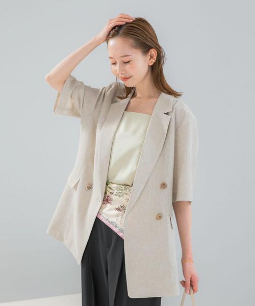 URBAN RESEARCH ROSSO WOMEN（アーバンリサーチ　ロッソ）の「防シワ リネンライクハーフスリーブジャケット（その他アウター・レディース・ライトベージュ/ブラック・36/38）」の7枚目の写真