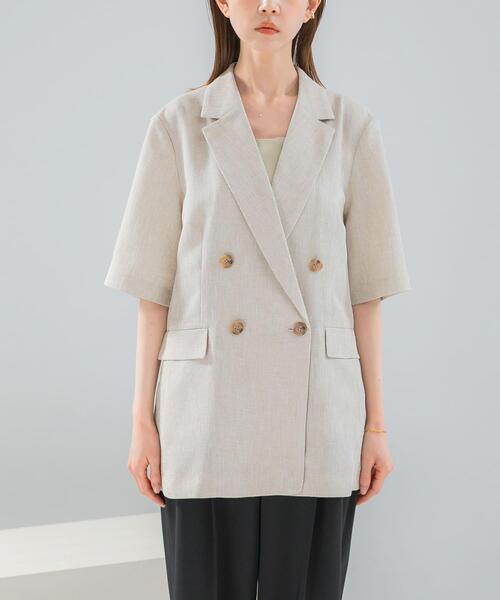 URBAN RESEARCH ROSSO WOMEN（アーバンリサーチ　ロッソ）の「防シワ リネンライクハーフスリーブジャケット（その他アウター・レディース・ライトベージュ/ブラック・36/38）」の10枚目の写真