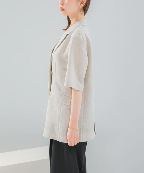 URBAN RESEARCH ROSSO WOMEN（アーバンリサーチ　ロッソ）の「防シワ リネンライクハーフスリーブジャケット（その他アウター・レディース・ライトベージュ/ブラック・36/38）」の11枚目の写真