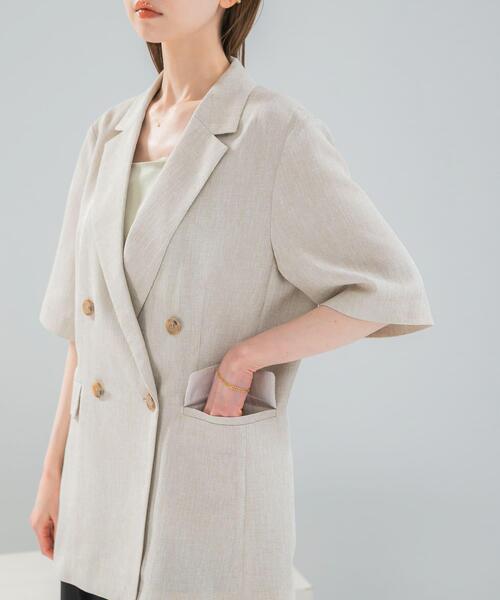 URBAN RESEARCH ROSSO WOMEN（アーバンリサーチ　ロッソ）の「防シワ リネンライクハーフスリーブジャケット（その他アウター・レディース・ライトベージュ/ブラック・36/38）」の13枚目の写真