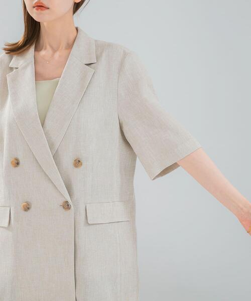 URBAN RESEARCH ROSSO WOMEN（アーバンリサーチ　ロッソ）の「防シワ リネンライクハーフスリーブジャケット（その他アウター・レディース・ライトベージュ/ブラック・36/38）」の14枚目の写真