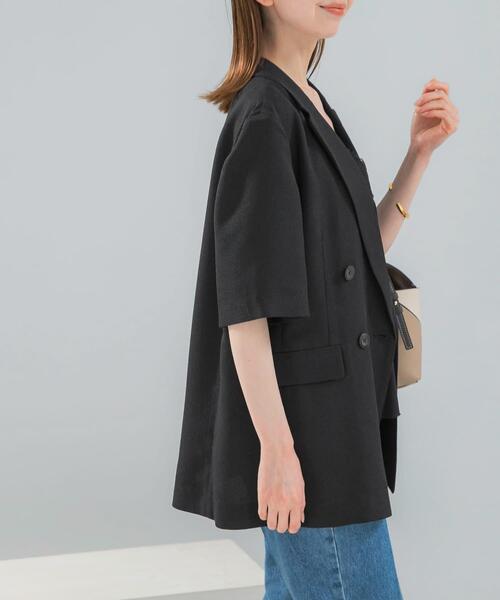 URBAN RESEARCH ROSSO WOMEN（アーバンリサーチ　ロッソ）の「防シワ リネンライクハーフスリーブジャケット（その他アウター・レディース・ライトベージュ/ブラック・36/38）」の17枚目の写真