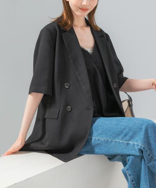 URBAN RESEARCH ROSSO WOMEN（アーバンリサーチ　ロッソ）の「防シワ リネンライクハーフスリーブジャケット（その他アウター・レディース・ライトベージュ/ブラック・36/38）」の19枚目の写真