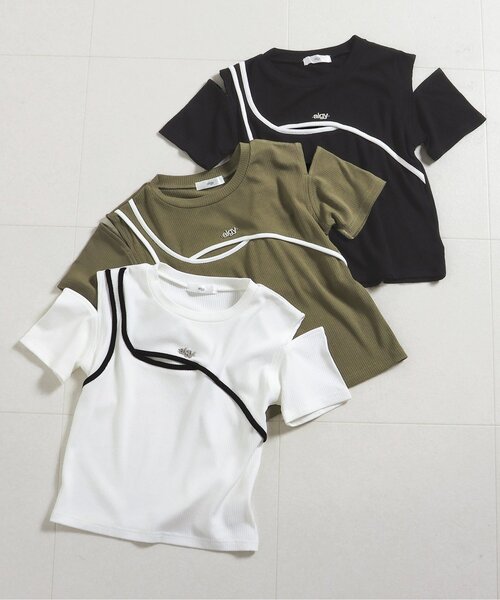 algy（アルジー）の「アシメデザインギャルTシャツ（Tシャツ/カットソー・キッズ・オフホワイト/カーキ/ブラック・160/150/140/130）」の2枚目の写真