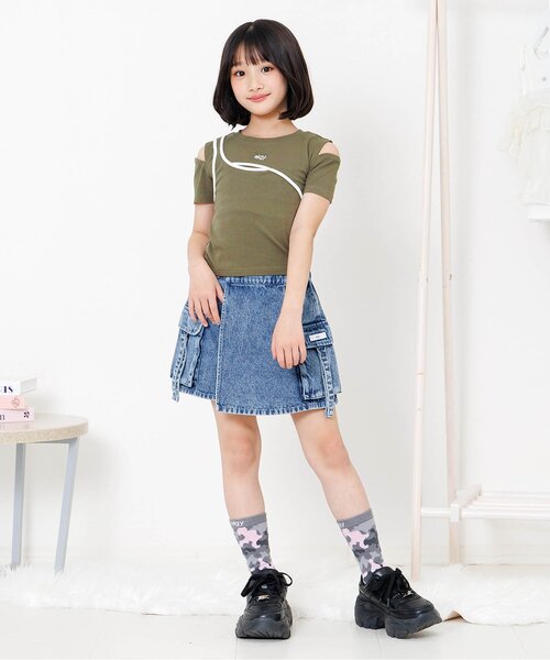algy（アルジー）の「アシメデザインギャルTシャツ（Tシャツ/カットソー・キッズ・オフホワイト/カーキ/ブラック・160/150/140/130）」の9枚目の写真
