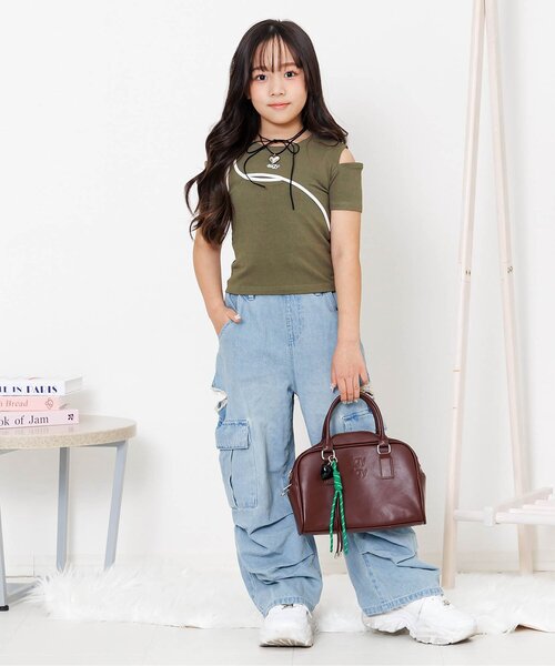 algy（アルジー）の「アシメデザインギャルTシャツ（Tシャツ/カットソー・キッズ・オフホワイト/カーキ/ブラック・160/150/140/130）」の7枚目の写真