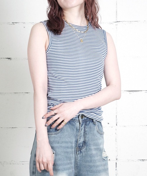 MILLER（ミラー）の「"02"≪Robert P. Miller≫パックT パネルリブ クルーネック タンクトップ（タンクトップ・レディース・オフホワイト/ブラック×ホワイト/スモークピンク/チャコールグレー×ブラック/ブラック/ホワイト×ブルー・FREE）」の11枚目の写真