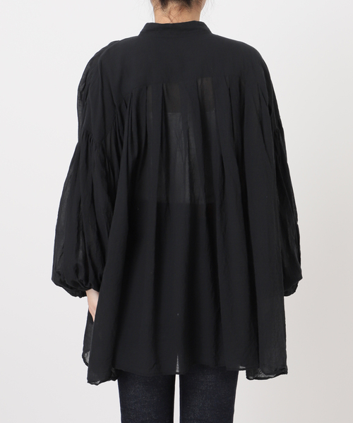 20SS FLAMeWORK コットンシフォンタックブラウス ブラック ≪一部店舗+WEB限定 / 追加≫コットンシフォンタックブラウス（シャツ