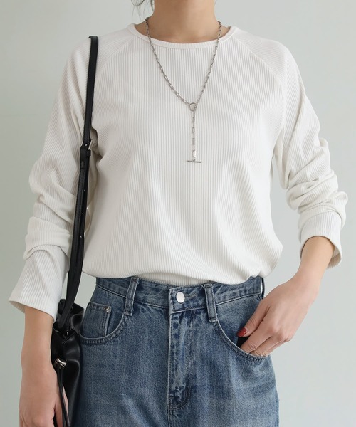 STYLE DELI（スタイルデリ）の「LUXEなラグラン長袖Tシャツ（Tシャツ/カットソー・レディース・ブラック/ライトグレー/ホワイト・FREE）」の12枚目の写真