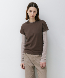WスピマコットンプレミアムTシャツBROWN