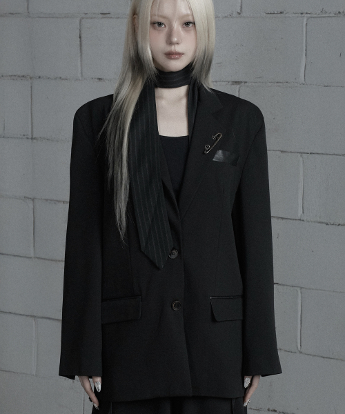 ETRE AU SOMMET(エトレオソメ)の「Panel Line Button Front Blazer (Black)(テーラードジャケット・レディース・ブラック・FREE)」の1枚目の写真