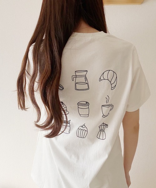 Nana(ナナ)の「ゆるイラストカフェTシャツ(Tシャツ/カットソー・レディース・アイボリー/グレー・FREE)」の12枚目の写真