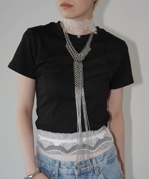 chuclla(チュクラ)の「カーブシームフィットトップス chw26s214(Tシャツ/カットソー・レディース・ホワイト/ブラック・FREE)」の2枚目の写真
