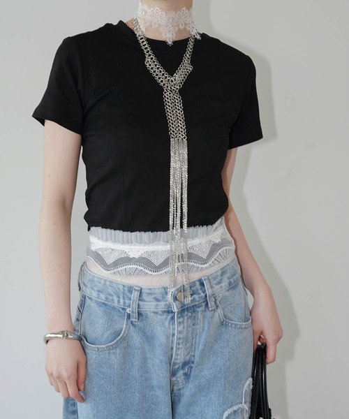 chuclla(チュクラ)の「カーブシームフィットトップス chw26s214(Tシャツ/カットソー・レディース・ホワイト/ブラック・FREE)」の4枚目の写真