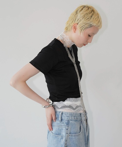 chuclla(チュクラ)の「カーブシームフィットトップス chw26s214(Tシャツ/カットソー・レディース・ホワイト/ブラック・FREE)」の5枚目の写真