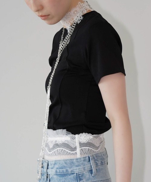 chuclla(チュクラ)の「カーブシームフィットトップス chw26s214(Tシャツ/カットソー・レディース・ホワイト/ブラック・FREE)」の6枚目の写真