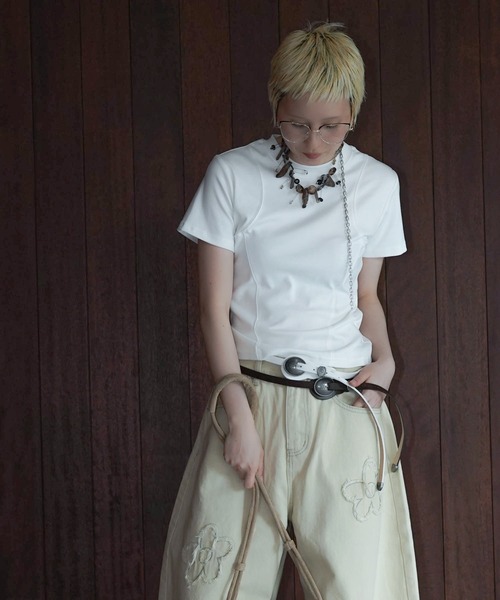 chuclla(チュクラ)の「カーブシームフィットトップス chw26s214(Tシャツ/カットソー・レディース・ホワイト/ブラック・FREE)」の16枚目の写真