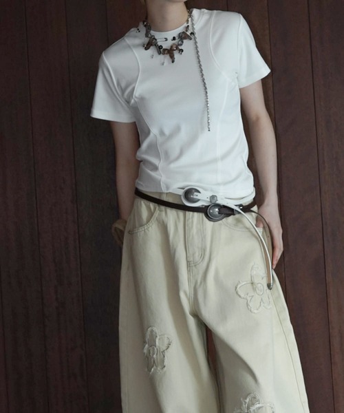 chuclla(チュクラ)の「カーブシームフィットトップス chw26s214(Tシャツ/カットソー・レディース・ホワイト/ブラック・FREE)」の18枚目の写真