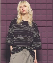 《UNISEX》Drawing Pintuck Border Prime-Over Short Sleeve Knit T-shirt/ドローイングピンタックボーダープライムオーバーショートスリーブニットTシャツ【MAISON SPECIAL/メゾンスペシャル】