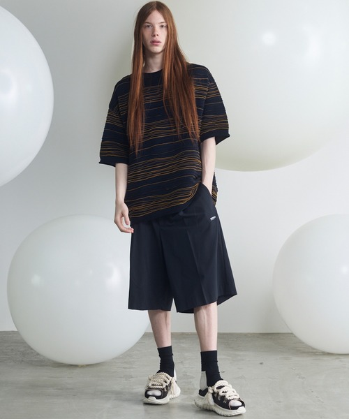 MAISON SPECIAL（メゾンスペシャル）の「《UNISEX》Drawing Pintuck Border Prime-Over Short Sleeve Knit T-shirt/ドローイングピンタックボーダープライムオーバーショートスリーブニットTシャツ【MAISON SPECIAL/メゾンスペシャル】（Tシャツ/カットソー・メンズ・ネイビー/ブラック/バーガンディー・2/1/0）」の7枚目の写真