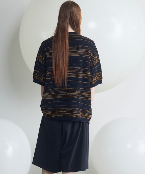 MAISON SPECIAL（メゾンスペシャル）の「《UNISEX》Drawing Pintuck Border Prime-Over Short Sleeve Knit T-shirt/ドローイングピンタックボーダープライムオーバーショートスリーブニットTシャツ【MAISON SPECIAL/メゾンスペシャル】（Tシャツ/カットソー・メンズ・ネイビー/ブラック/バーガンディー・2/1/0）」の13枚目の写真