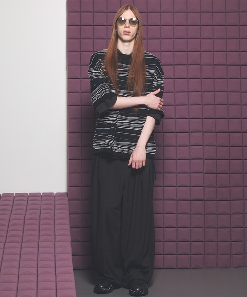 MAISON SPECIAL（メゾンスペシャル）の「《UNISEX》Drawing Pintuck Border Prime-Over Short Sleeve Knit T-shirt/ドローイングピンタックボーダープライムオーバーショートスリーブニットTシャツ【MAISON SPECIAL/メゾンスペシャル】（Tシャツ/カットソー・メンズ・ネイビー/ブラック/バーガンディー・2/1/0）」の10枚目の写真
