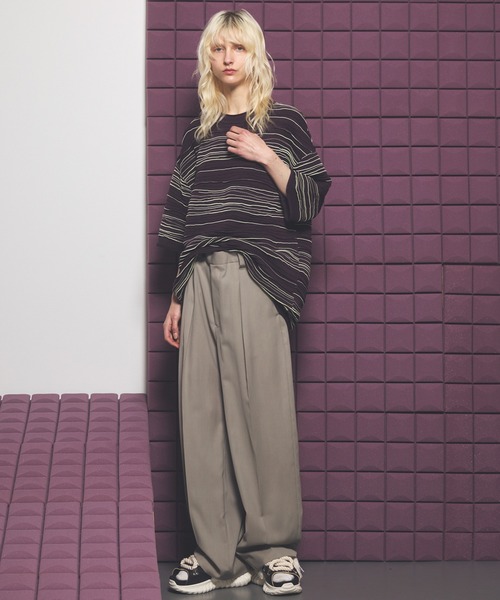 MAISON SPECIAL（メゾンスペシャル）の「《UNISEX》Drawing Pintuck Border Prime-Over Short Sleeve Knit T-shirt/ドローイングピンタックボーダープライムオーバーショートスリーブニットTシャツ【MAISON SPECIAL/メゾンスペシャル】（Tシャツ/カットソー・メンズ・ネイビー/ブラック/バーガンディー・2/1/0）」の8枚目の写真