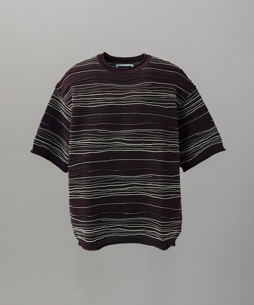 MAISON SPECIAL（メゾンスペシャル）の「《UNISEX》Drawing Pintuck Border Prime-Over Short Sleeve Knit T-shirt/ドローイングピンタックボーダープライムオーバーショートスリーブニットTシャツ【MAISON SPECIAL/メゾンスペシャル】（Tシャツ/カットソー・メンズ・ネイビー/ブラック/バーガンディー・2/1/0）」の21枚目の写真