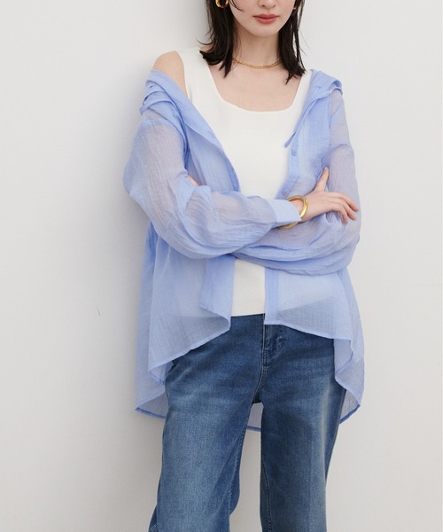 LARUTA（ラルータ）の「【LARUTA】シアーワッシャーフーディーシャツ（シャツ/ブラウス・レディース・ブラック/ブルー/オフホワイト・FREE）」の3枚目の写真
