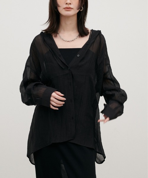 LARUTA（ラルータ）の「【LARUTA】シアーワッシャーフーディーシャツ（シャツ/ブラウス・レディース・ブラック/ブルー/オフホワイト・FREE）」の15枚目の写真