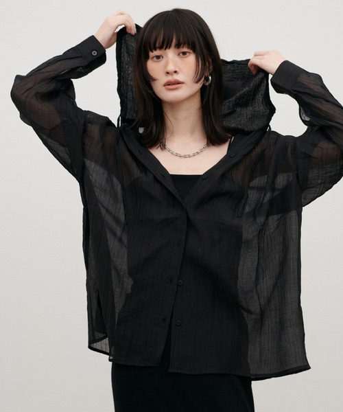 LARUTA（ラルータ）の「【LARUTA】シアーワッシャーフーディーシャツ（シャツ/ブラウス・レディース・ブラック/ブルー/オフホワイト・FREE）」の13枚目の写真