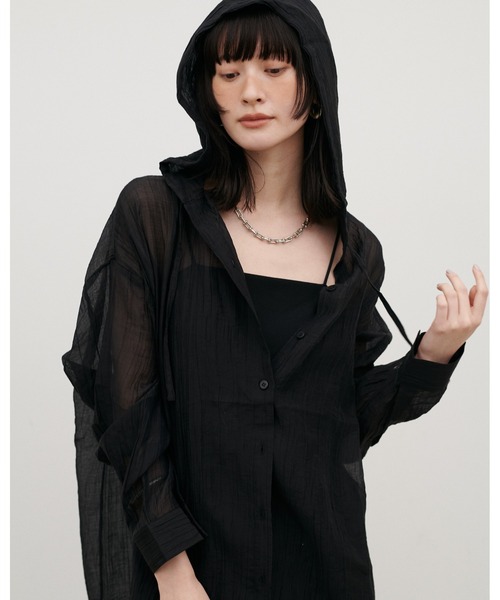 LARUTA（ラルータ）の「【LARUTA】シアーワッシャーフーディーシャツ（シャツ/ブラウス・レディース・ブラック/ブルー/オフホワイト・FREE）」の12枚目の写真