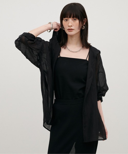 LARUTA（ラルータ）の「【LARUTA】シアーワッシャーフーディーシャツ（シャツ/ブラウス・レディース・ブラック/ブルー/オフホワイト・FREE）」の10枚目の写真