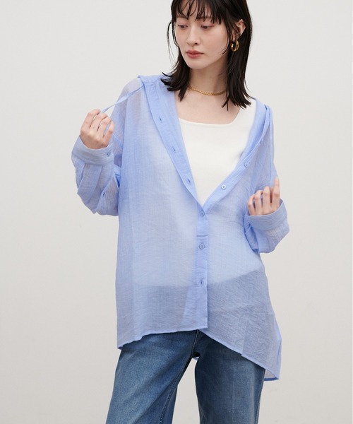 LARUTA（ラルータ）の「【LARUTA】シアーワッシャーフーディーシャツ（シャツ/ブラウス・レディース・ブラック/ブルー/オフホワイト・FREE）」の20枚目の写真