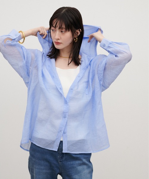 LARUTA（ラルータ）の「【LARUTA】シアーワッシャーフーディーシャツ（シャツ/ブラウス・レディース・ブラック/ブルー/オフホワイト・FREE）」の19枚目の写真