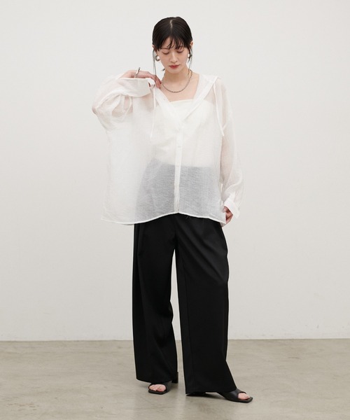LARUTA（ラルータ）の「【LARUTA】シアーワッシャーフーディーシャツ（シャツ/ブラウス・レディース・ブラック/ブルー/オフホワイト・FREE）」の8枚目の写真