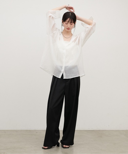LARUTA（ラルータ）の「【LARUTA】シアーワッシャーフーディーシャツ（シャツ/ブラウス・レディース・ブラック/ブルー/オフホワイト・FREE）」の9枚目の写真