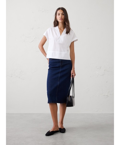 BANANA REPUBLIC FACTORY STORE(バナナリパブリック ファクトリーストア)の「BANANA REPUBLIC FACTORY STORE ポプリンスプリットネックトップス(シャツ/ブラウス・レディース・ホワイト・XS/S/M/L)」の3枚目の写真