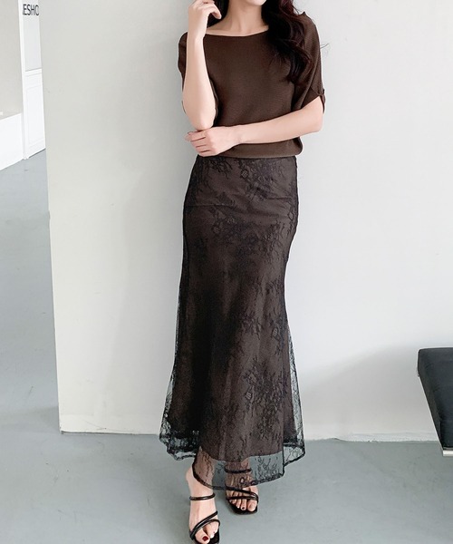 LOWO(ロワ)の「【M~2Lサイズ展開】総レースシアーマーメイドロングスカート(スカート・レディース・ブラウン/オフホワイト/ブラック・M/L/2L)」の7枚目の写真