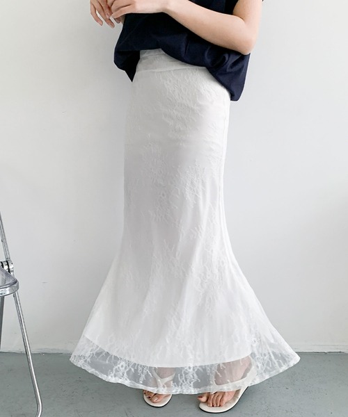 LOWO(ロワ)の「【M~2Lサイズ展開】総レースシアーマーメイドロングスカート(スカート・レディース・ブラウン/オフホワイト/ブラック・M/L/2L)」の9枚目の写真