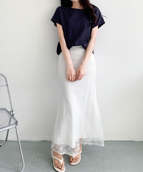 LOWO(ロワ)の「【M~2Lサイズ展開】総レースシアーマーメイドロングスカート(スカート・レディース・ブラウン/オフホワイト/ブラック・M/L/2L)」の12枚目の写真
