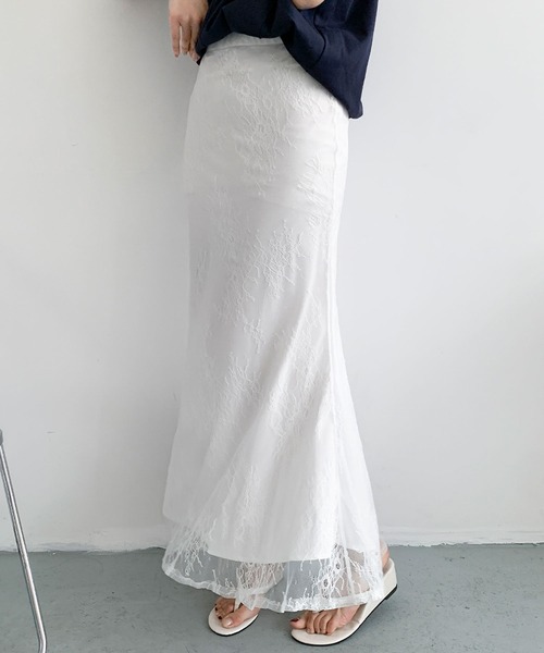 LOWO(ロワ)の「【M~2Lサイズ展開】総レースシアーマーメイドロングスカート(スカート・レディース・ブラウン/オフホワイト/ブラック・M/L/2L)」の13枚目の写真