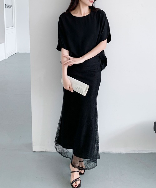 LOWO(ロワ)の「【M~2Lサイズ展開】総レースシアーマーメイドロングスカート(スカート・レディース・ブラウン/オフホワイト/ブラック・M/L/2L)」の15枚目の写真